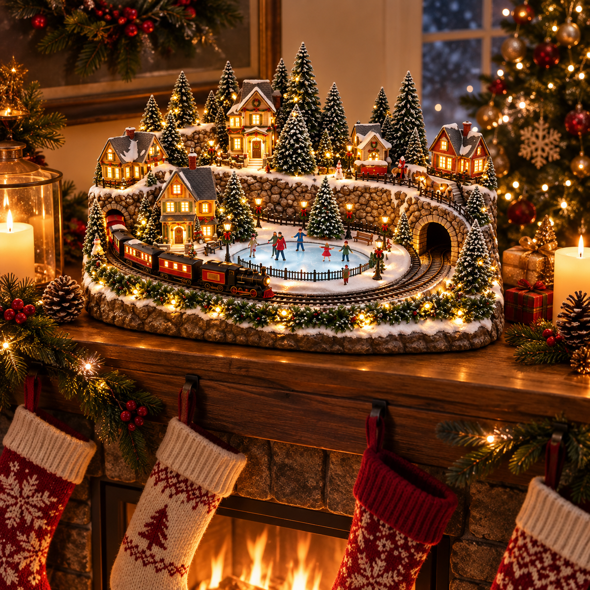 🎁Animated Holiday Train & Ice Rink Scene ✨🎁