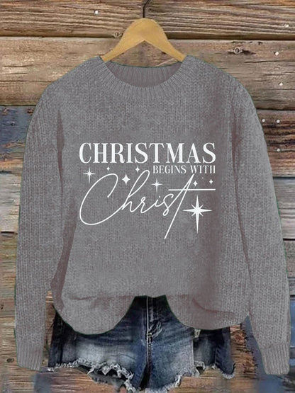 Women's Christmas Begins With Christ Sweatshirt Print Casual Sweatshirt