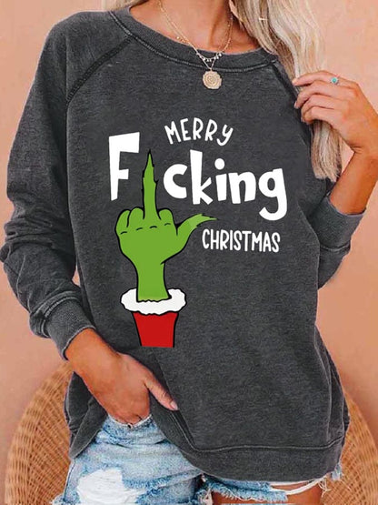 Women's Merry F*cking Christmas Print Casual Sweatshirt