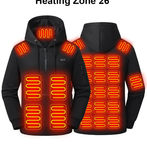 Men's Heated Hoodie – 26 Heating Zones, USB Powered Half-Zip Pullover with Arm Pocket (Power Bank Sold Separately)