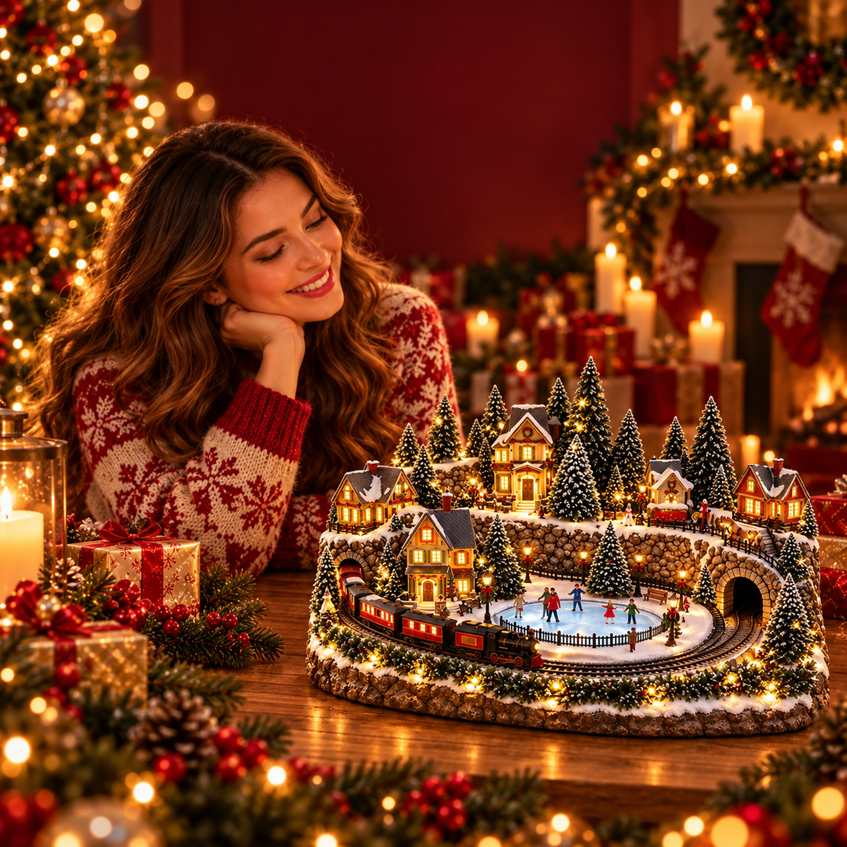 🎁Animated Holiday Train & Ice Rink Scene ✨🎁