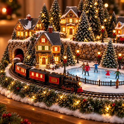 🎁Animated Holiday Train & Ice Rink Scene ✨🎁